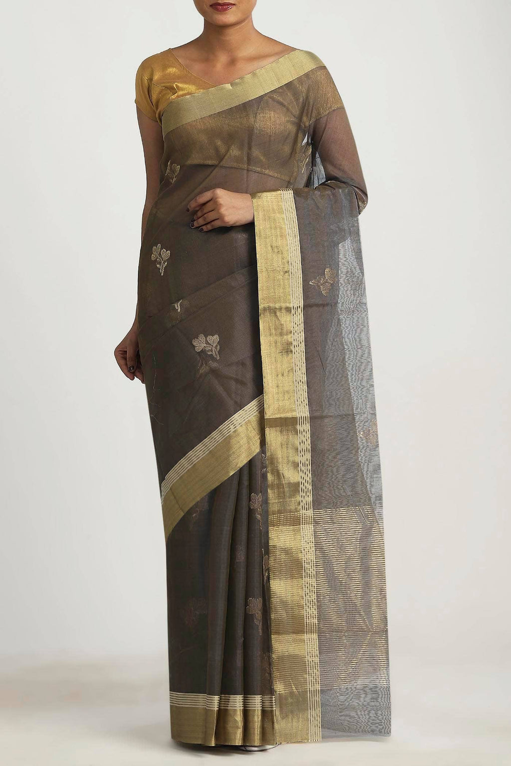 Brown Chanderi Silk Cotton Saree