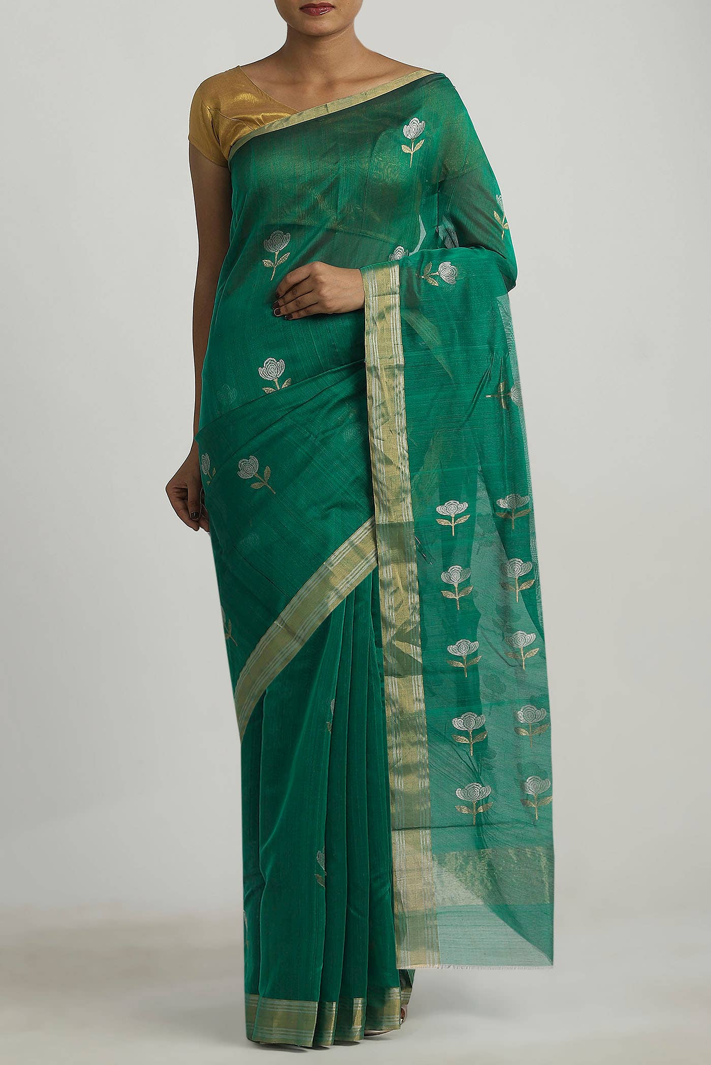 Green Chanderi Silk Cotton Saree