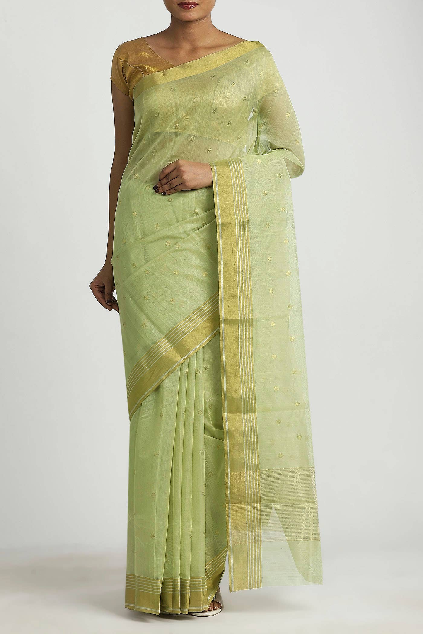 Pista Green Chanderi Silk Cotton Saree