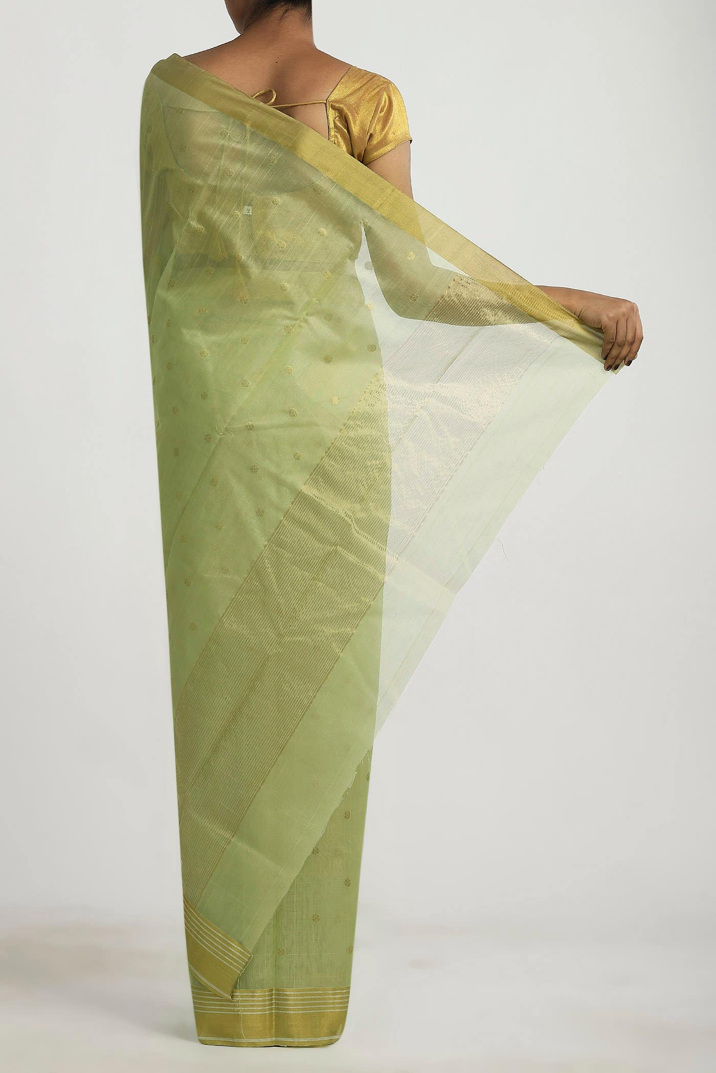Pista Green Chanderi Silk Cotton Saree