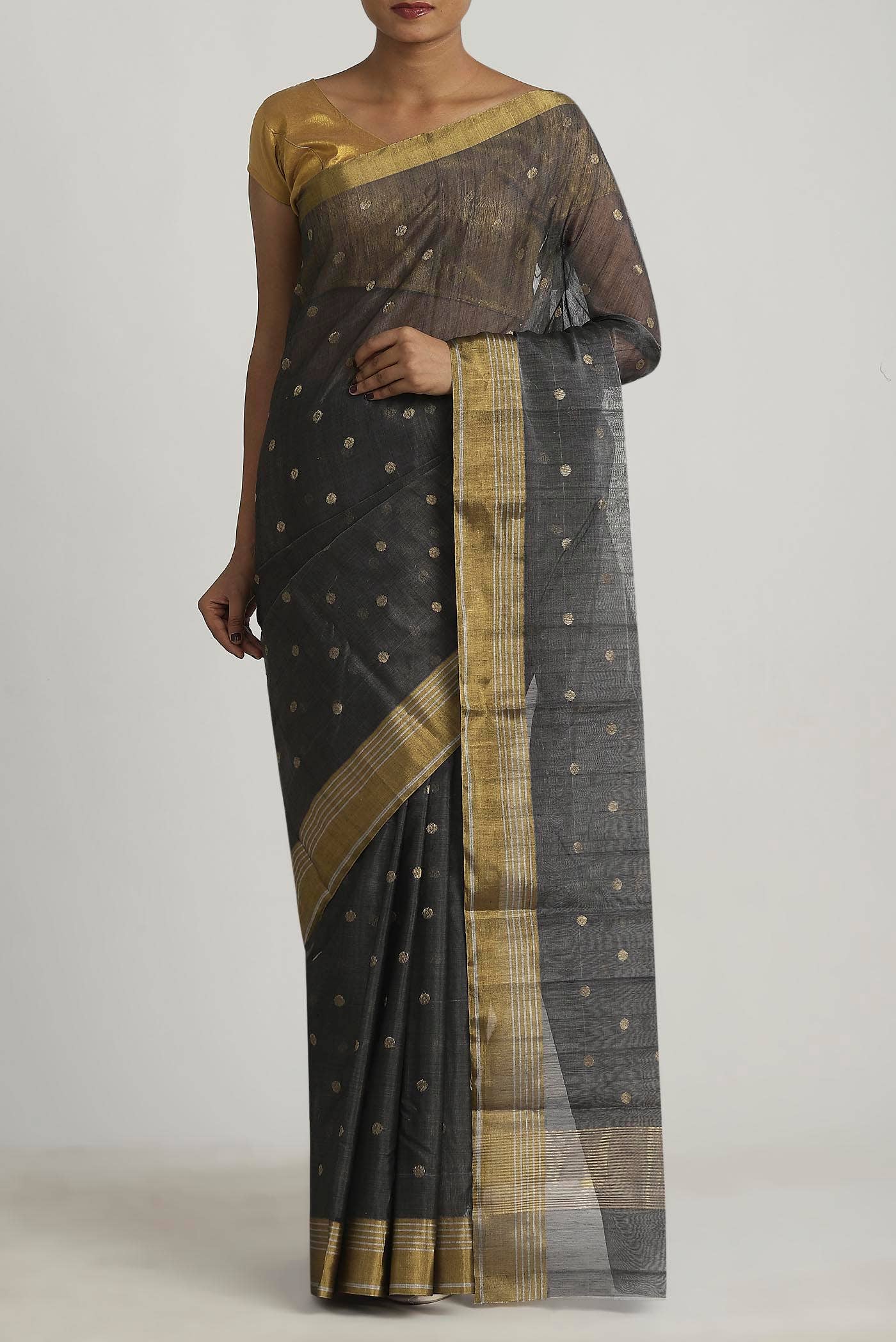 Grey Chanderi Silk Cotton Saree