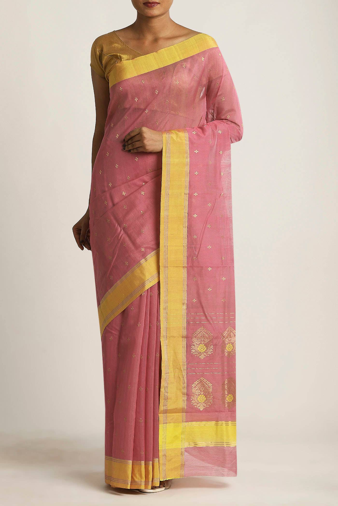 Coral Chanderi Silk Cotton Saree