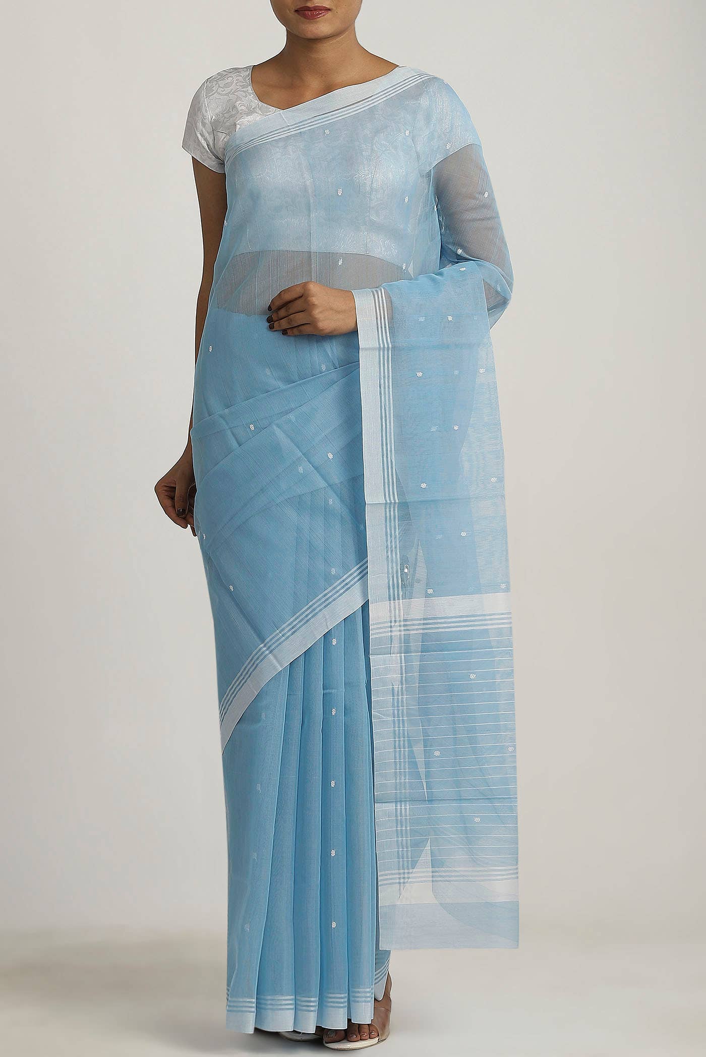 Light Blue Chanderi Silk Cotton Saree
