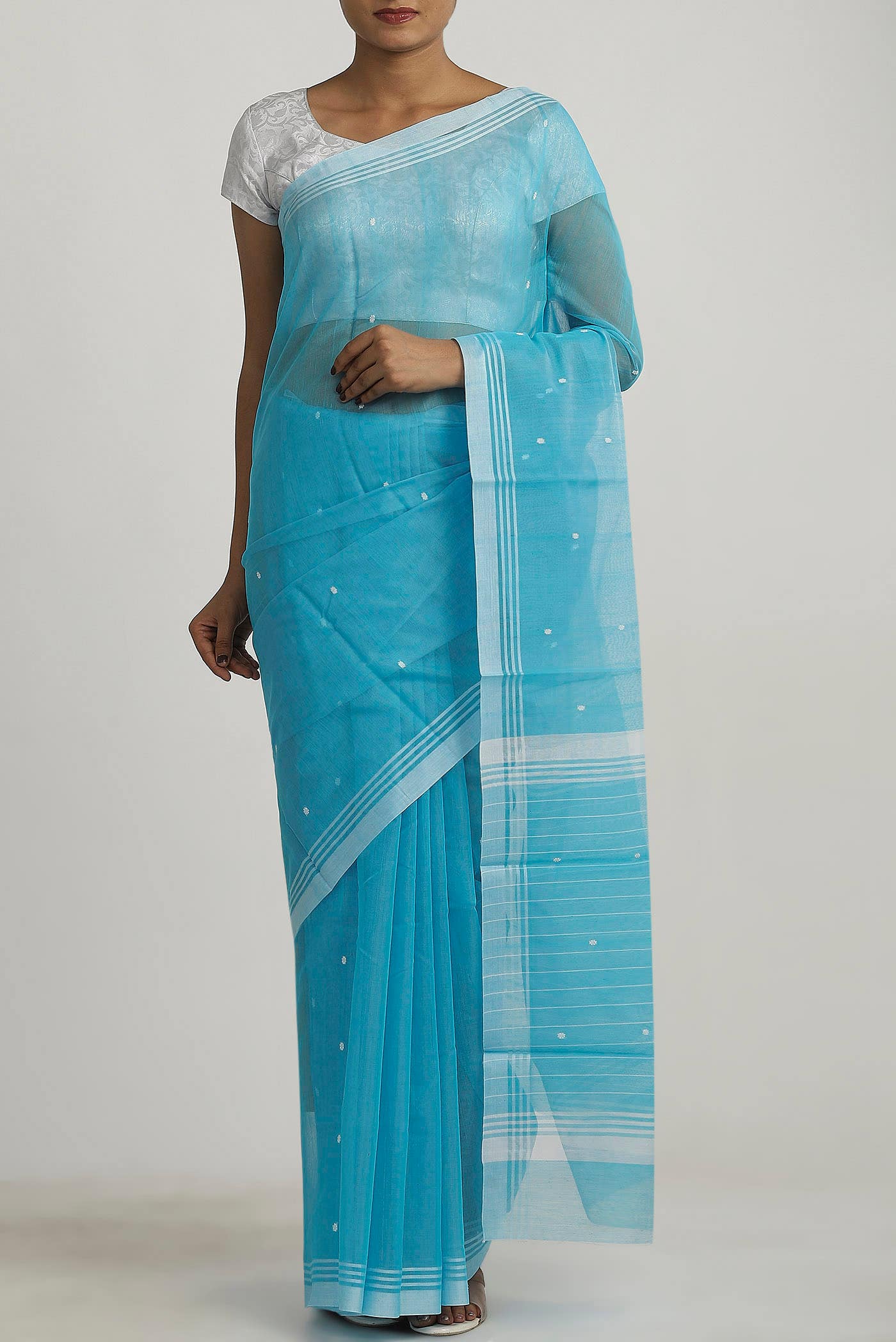Light Blue Chanderi Silk Cotton Saree