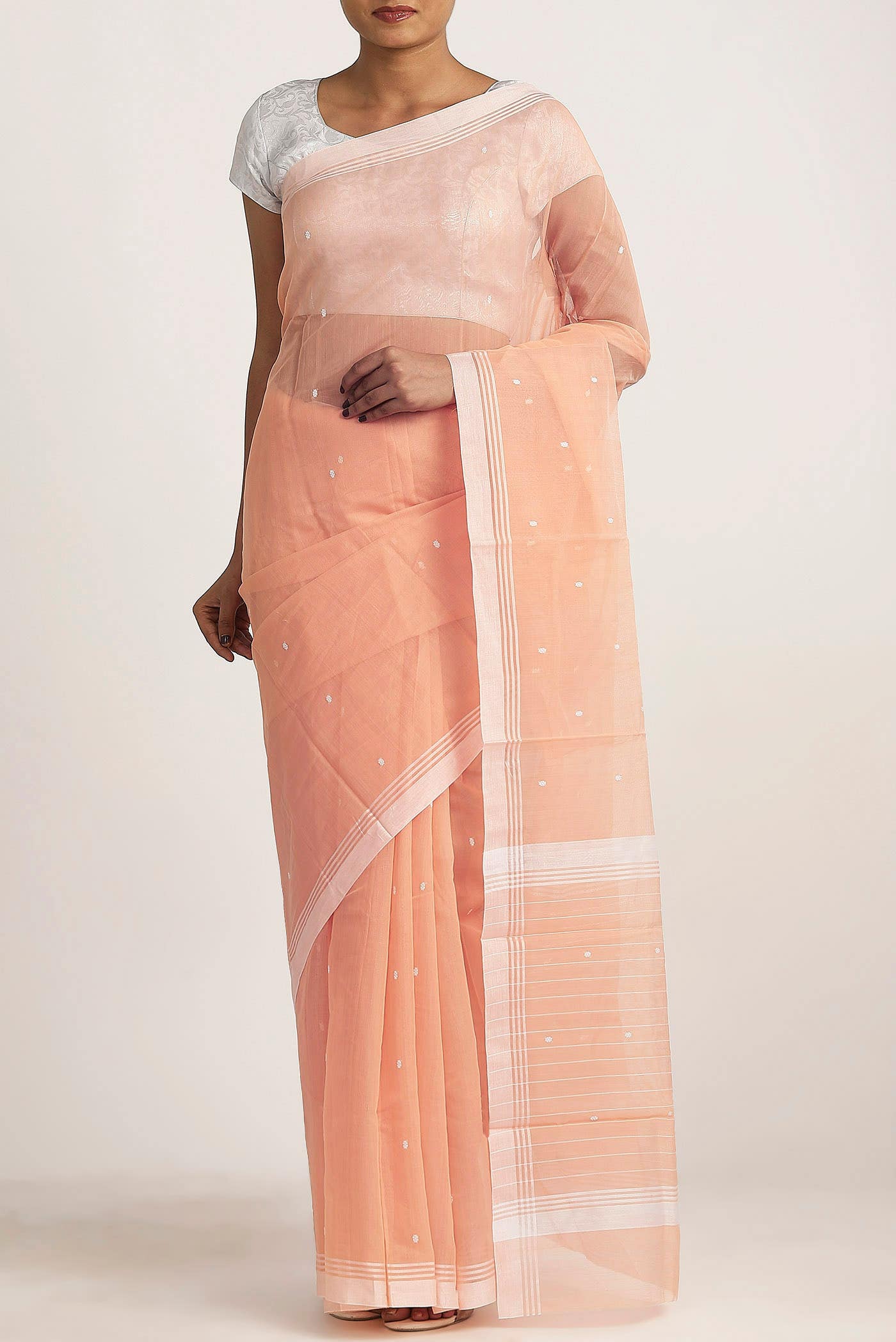 Peach Chanderi Silk Cotton Saree