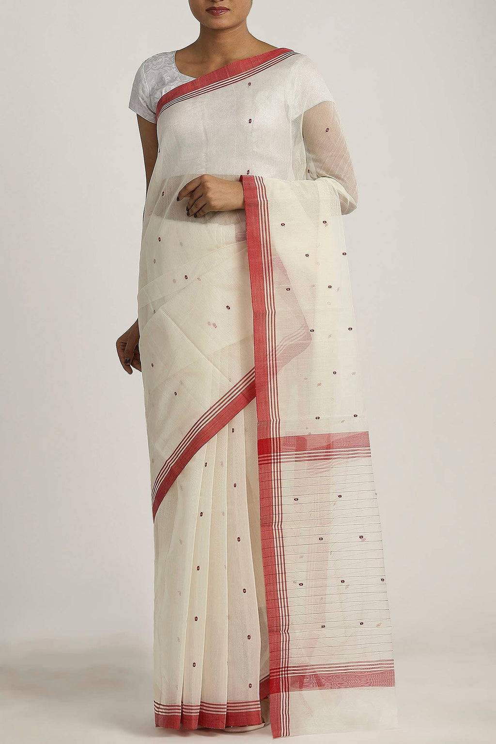 White Chanderi Silk Cotton Saree