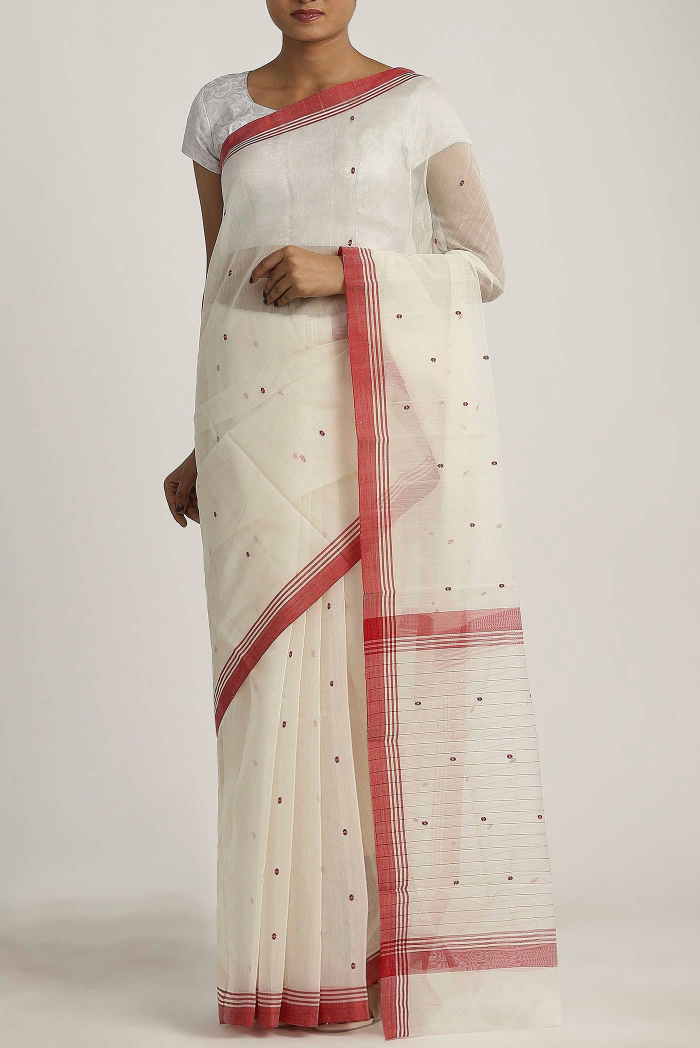 White Chanderi Silk Cotton Saree