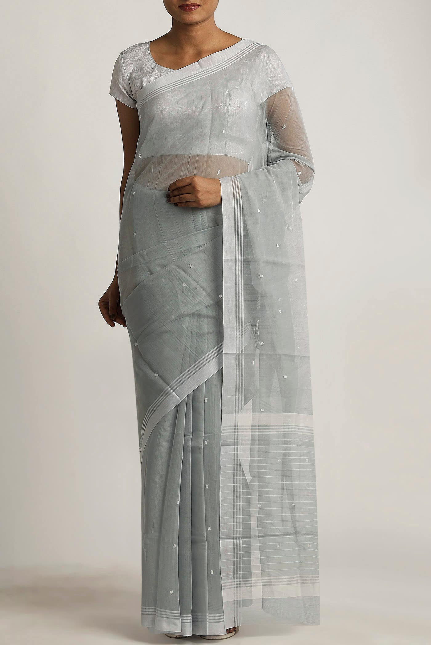 Grey Chanderi Silk Cotton Saree