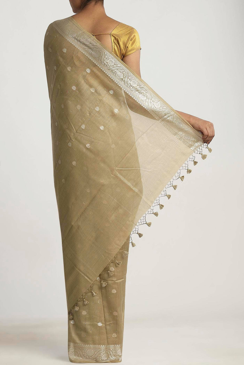 Beige Chanderi Silk Cotton Saree