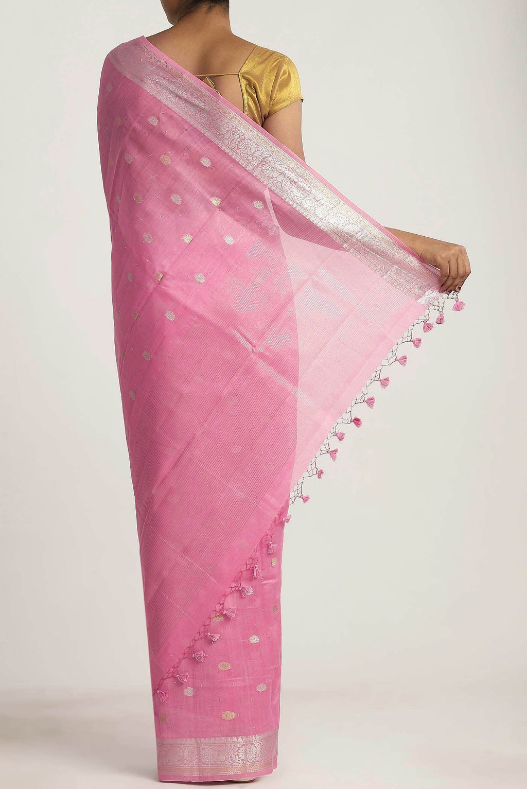 Rose pink Chanderi Silk Cotton Saree