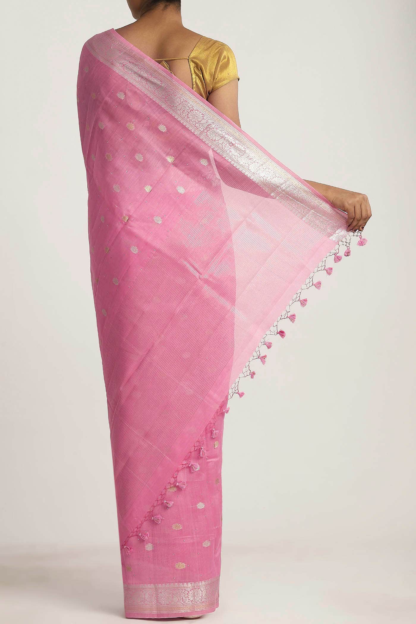 Rose pink Chanderi Silk Cotton Saree