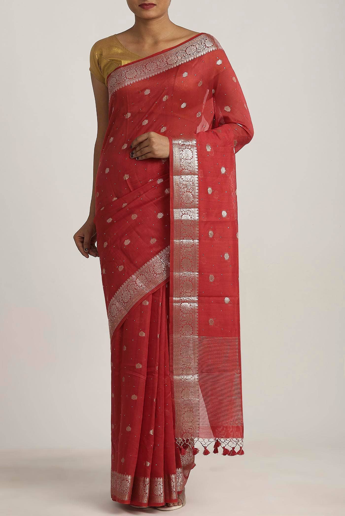 Red Chanderi Silk Cotton Saree