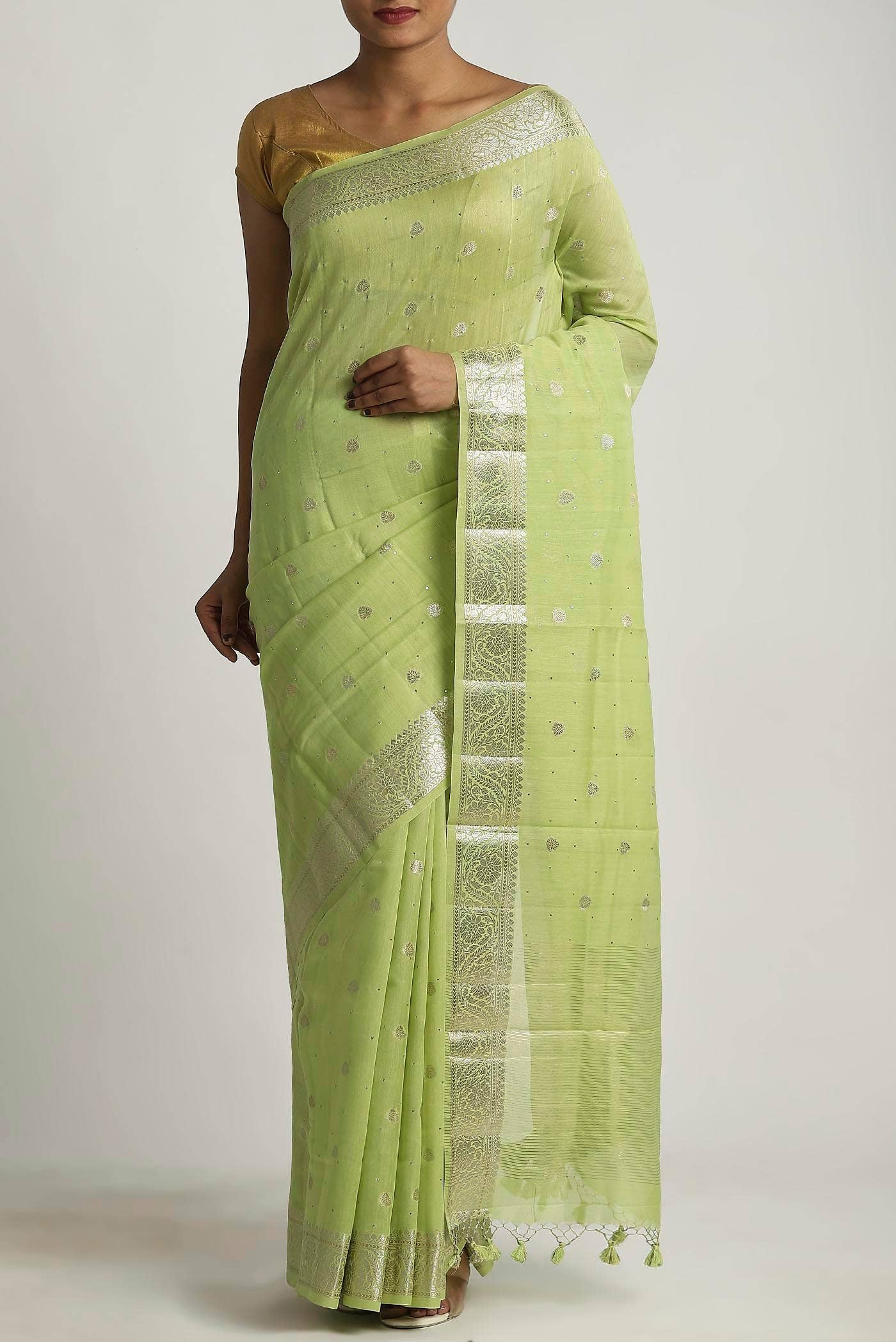 Green Chanderi Silk Cotton Saree