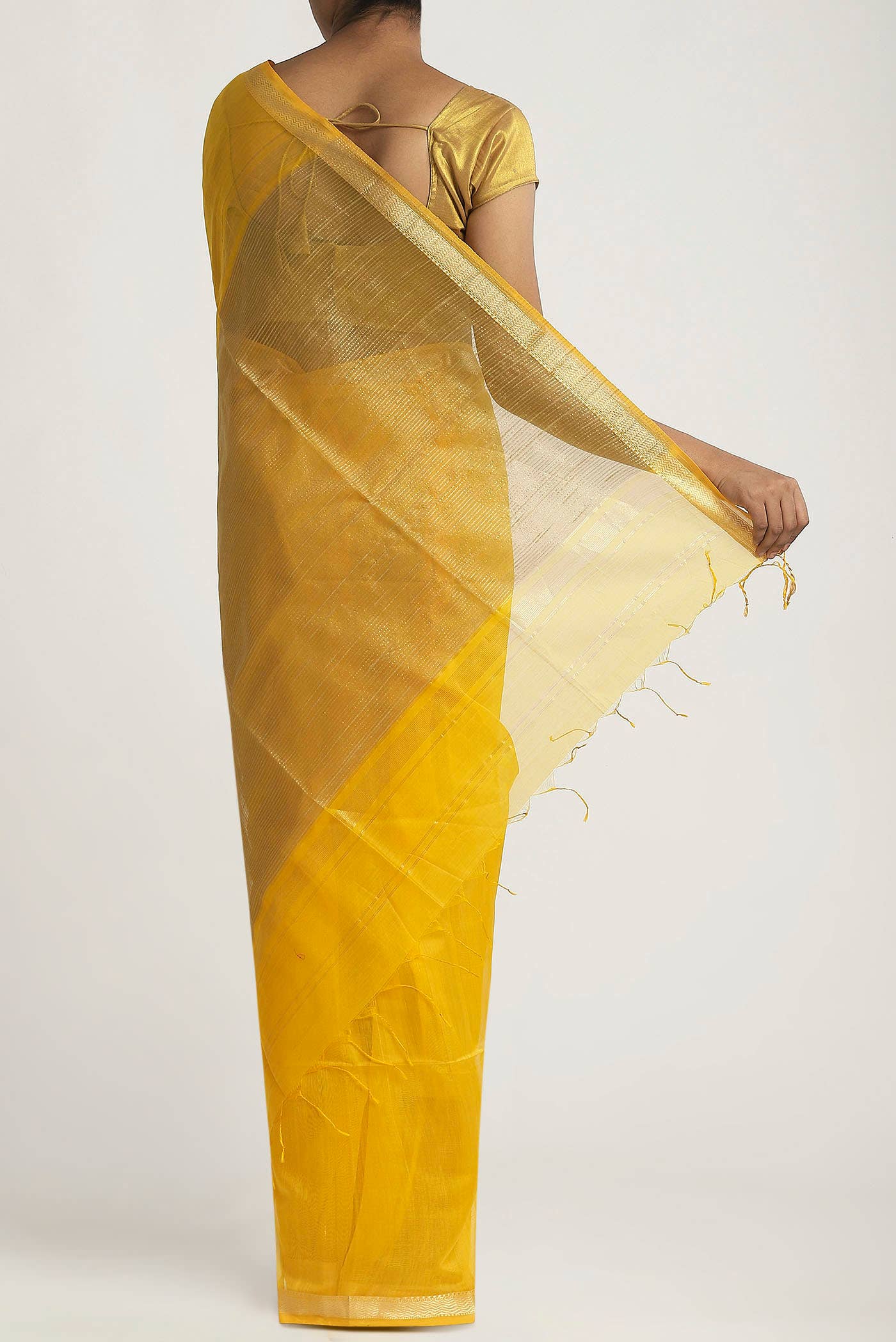 Yellow Maheshwari Silk Cotton Saree