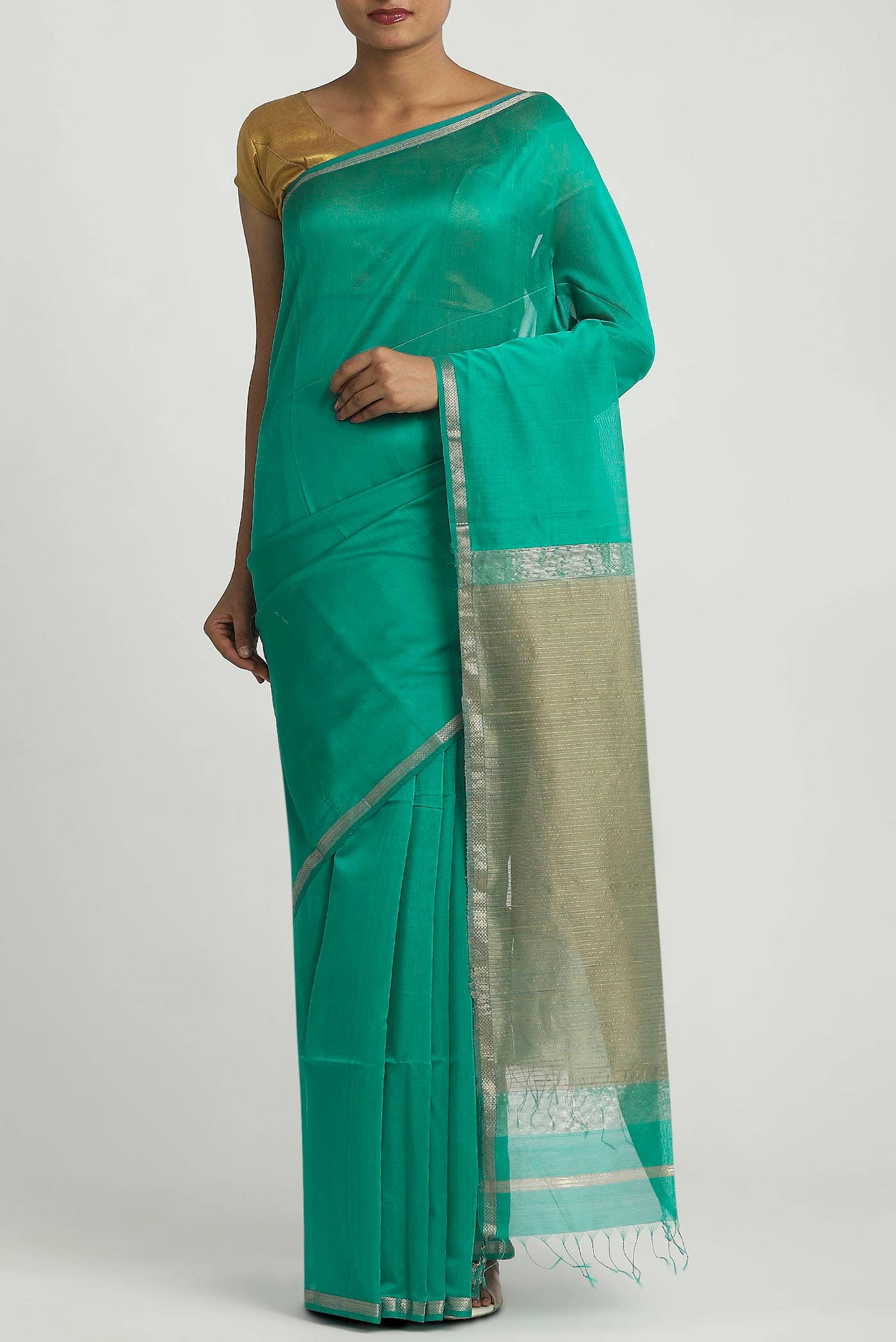 Sea Green Maheshwari Silk Cotton Saree