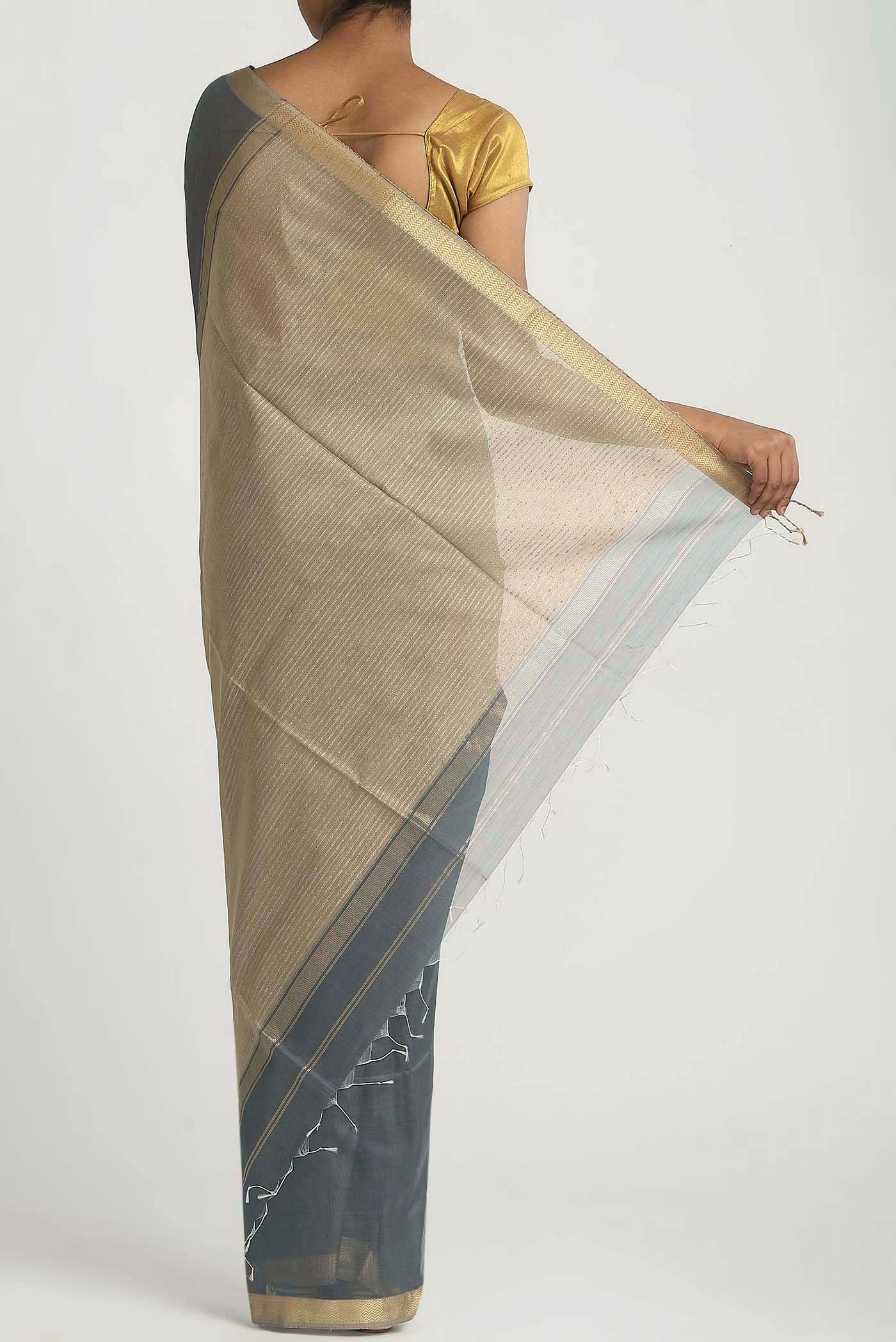 Grey Maheshwari Silk Cotton Saree