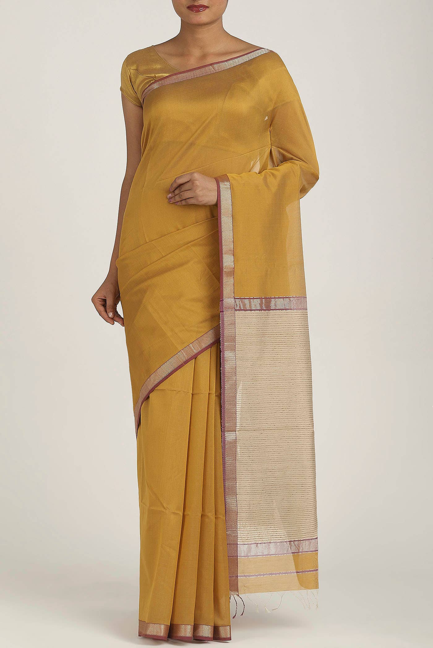 Yellow Maheshwari Silk Cotton Saree