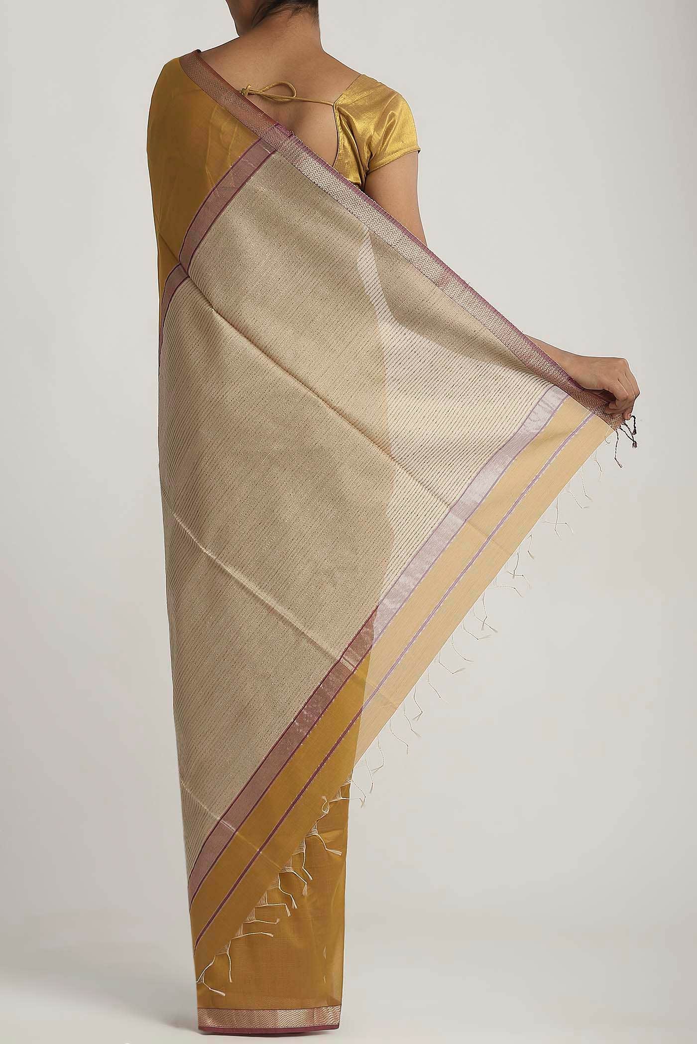 Yellow Maheshwari Silk Cotton Saree