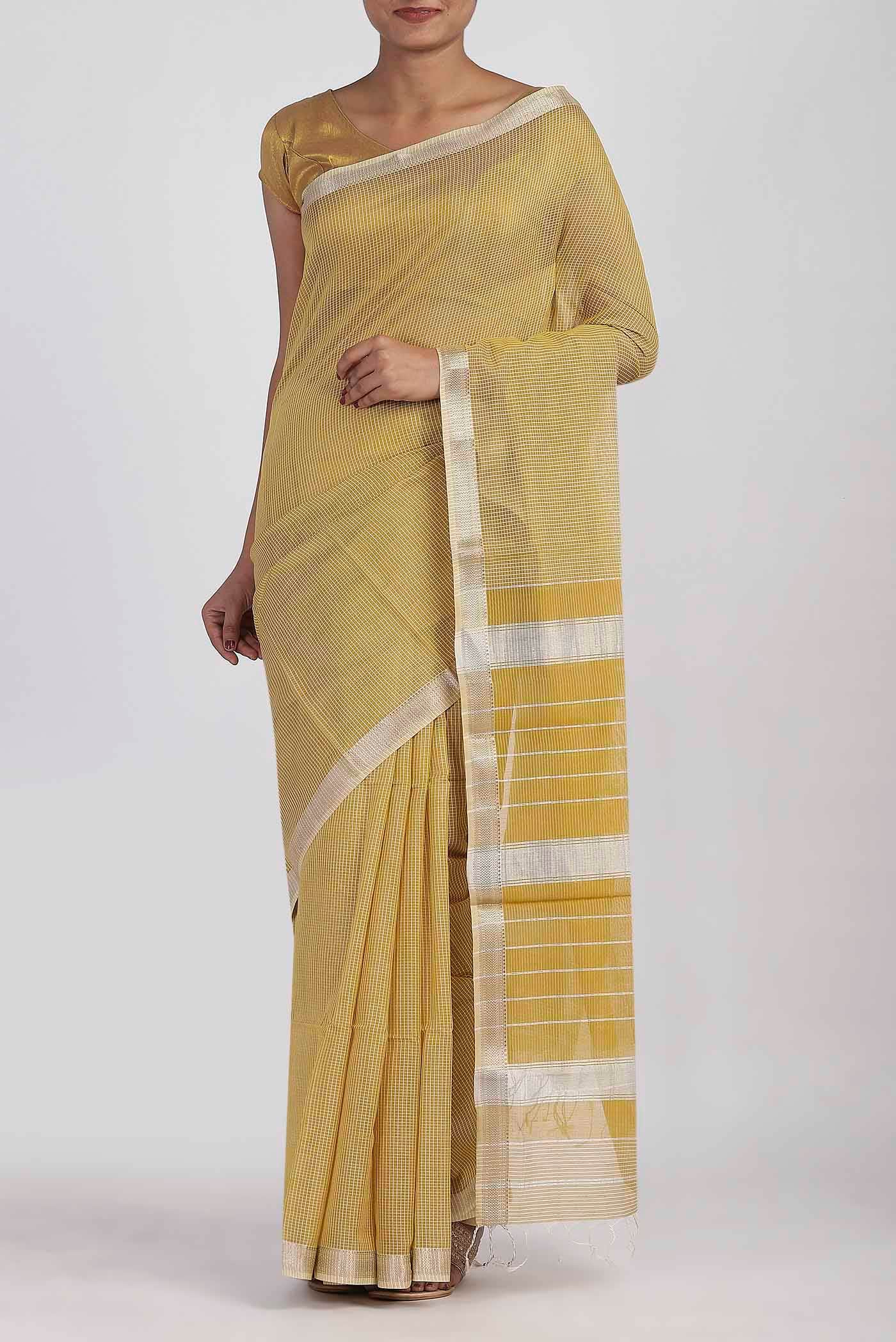 Yellow Maheshwari Silk Cotton Saree