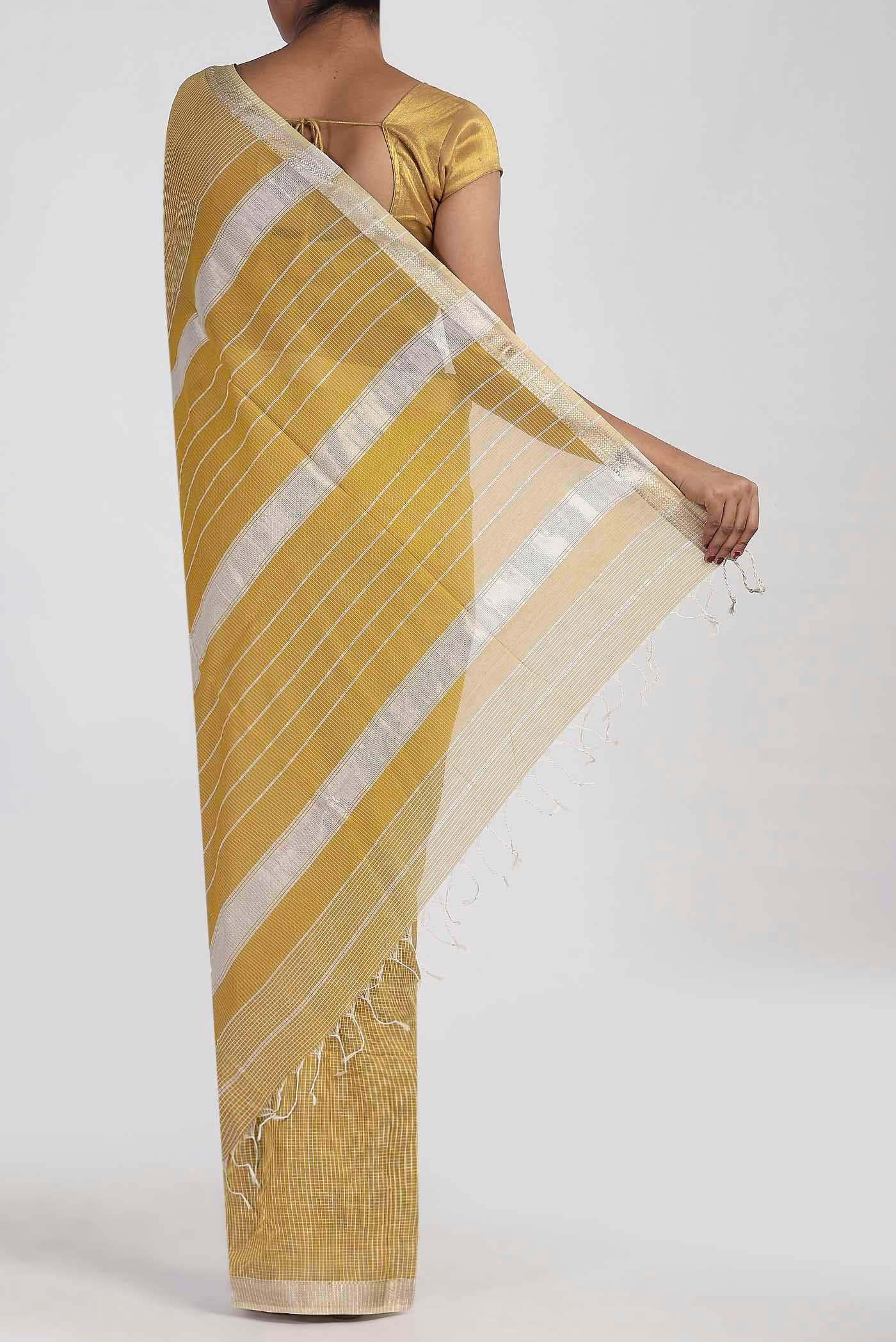 Yellow Maheshwari Silk Cotton Saree