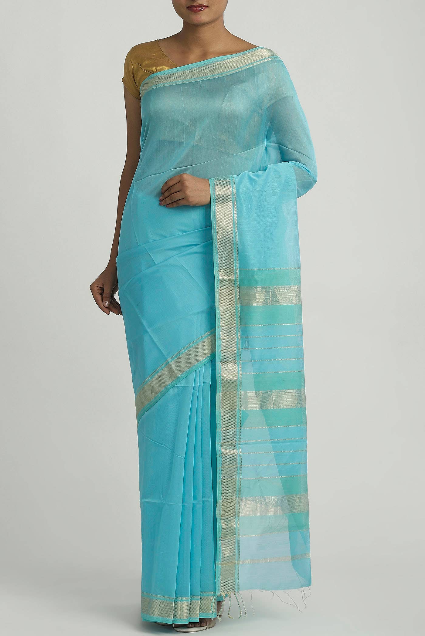 Blue Maheshwari Silk Cotton Saree