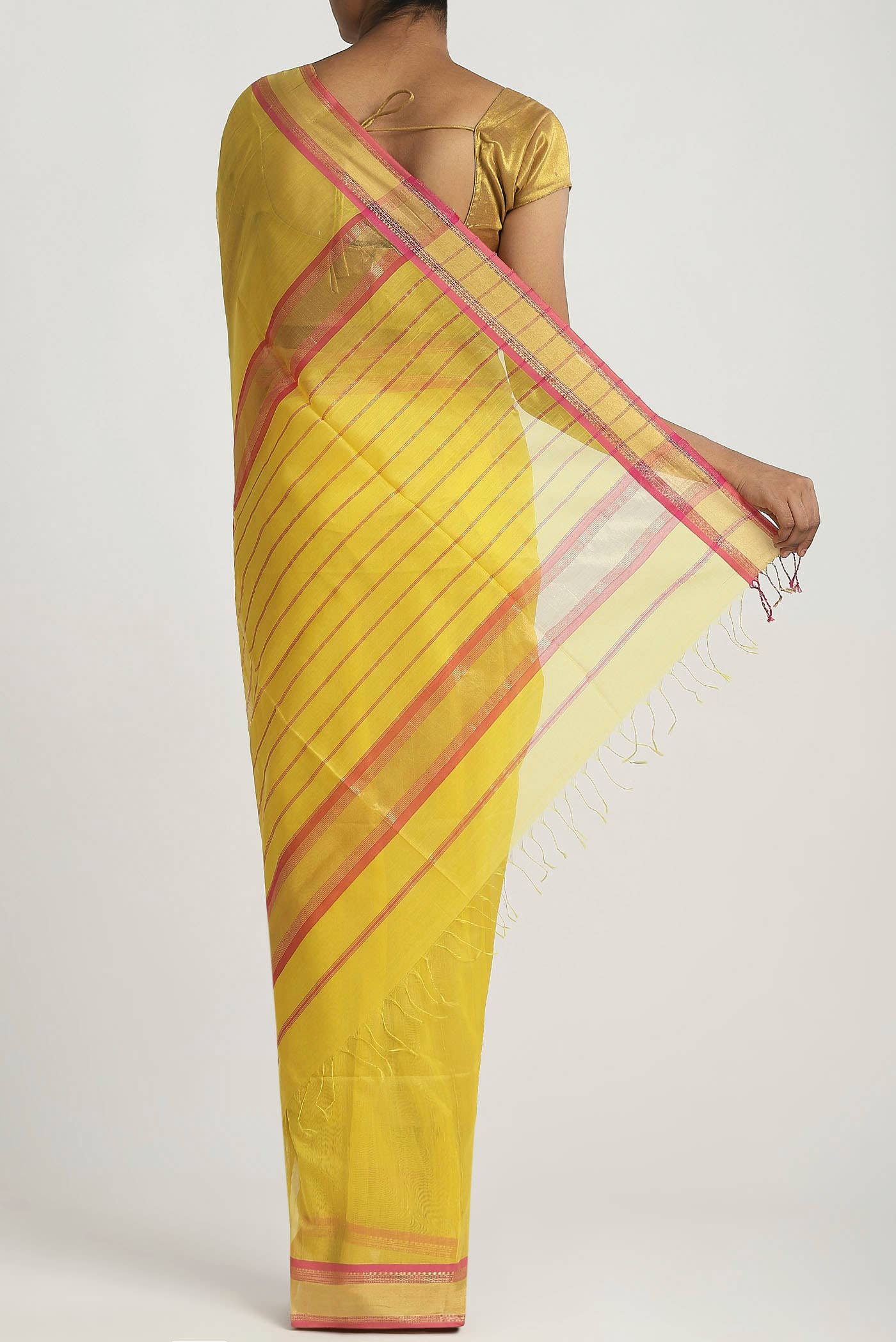 Yellow Maheshwari Silk Cotton Saree