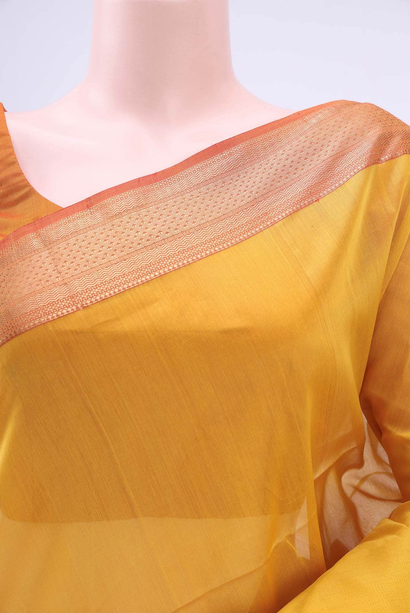 Pure Silk Pure Zari Yellow Maheshwari Cotton Saree