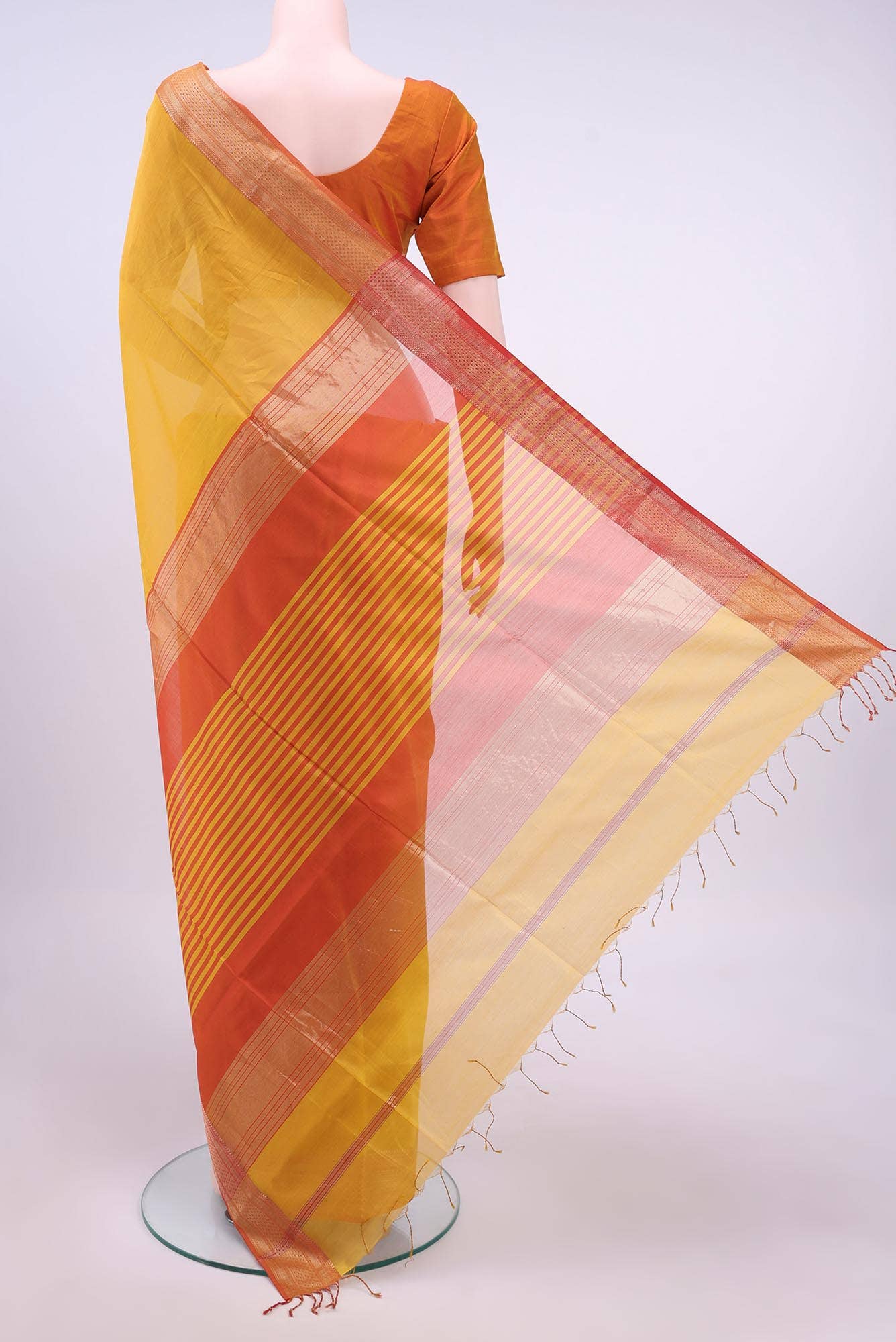 Pure Silk Pure Zari Yellow Maheshwari Cotton Saree