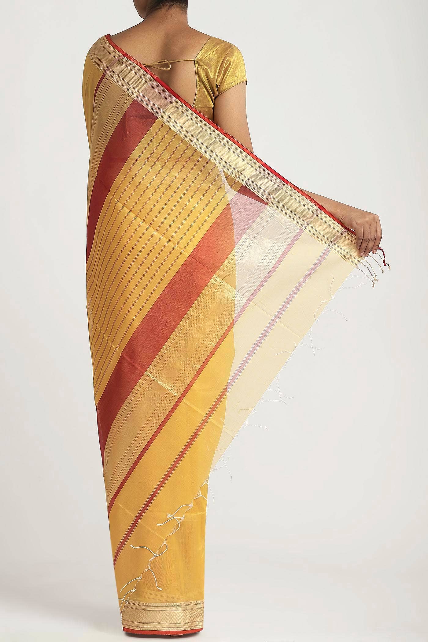 Yellow Maheshwari Silk Cotton Saree