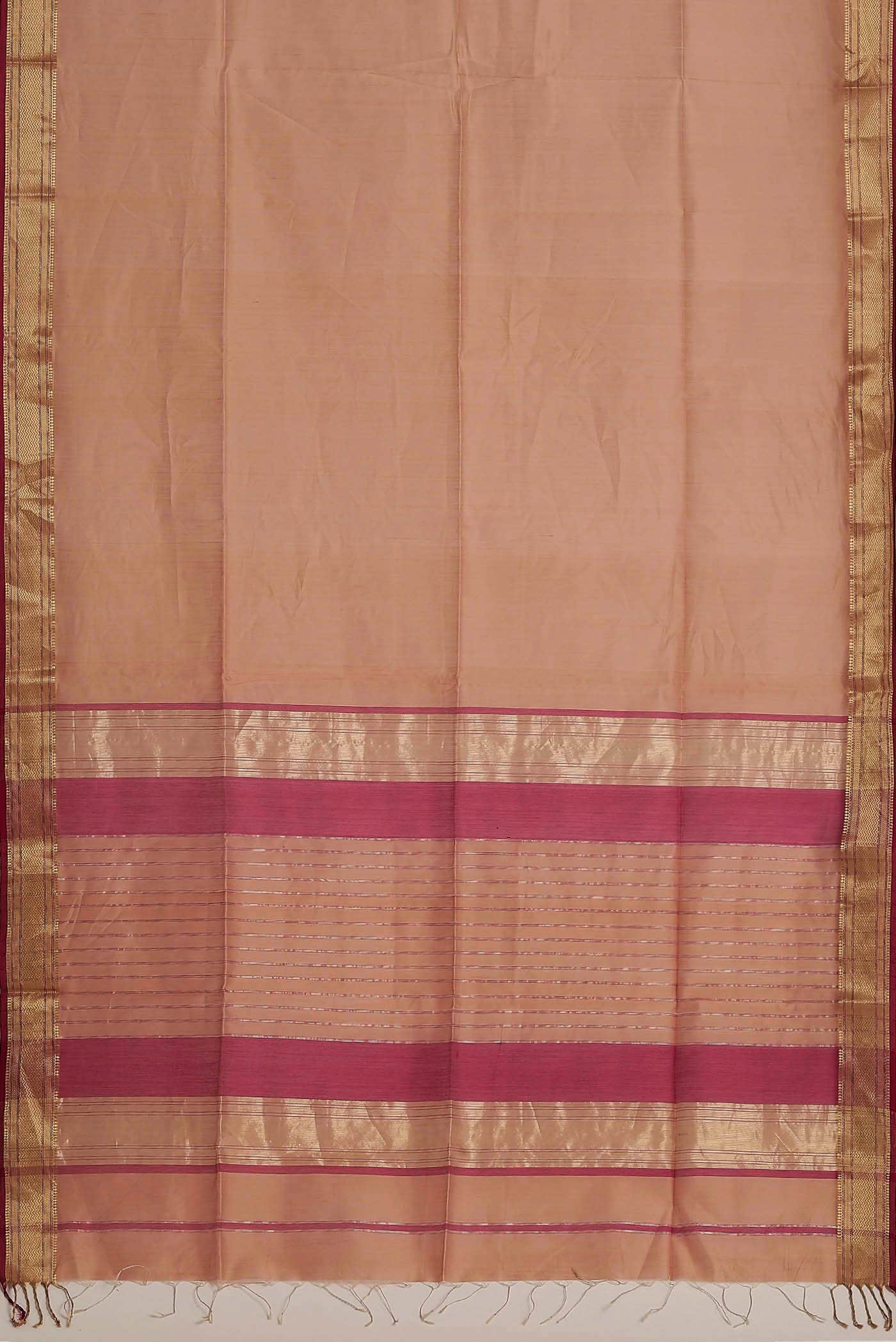 Peach Maheshwari Silk Cotton Saree