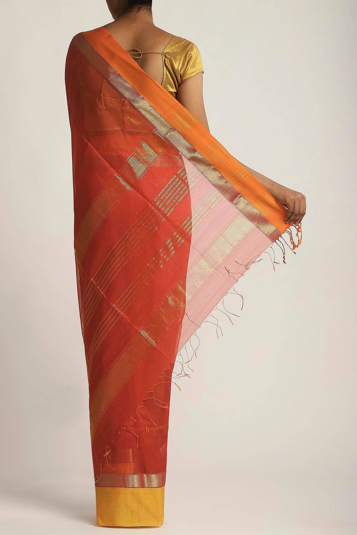 Orange Maheshwari Silk Cotton Saree