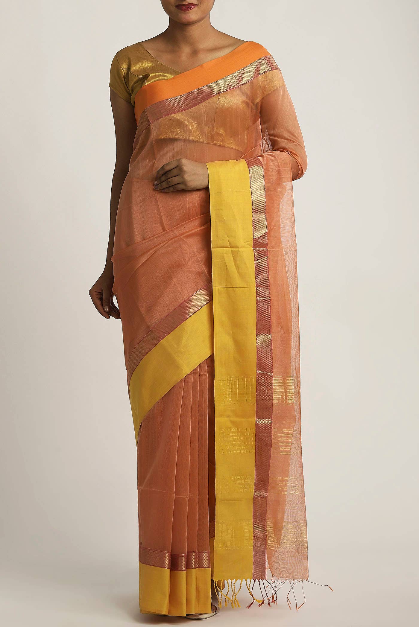 Orange Maheshwari Silk Cotton Saree