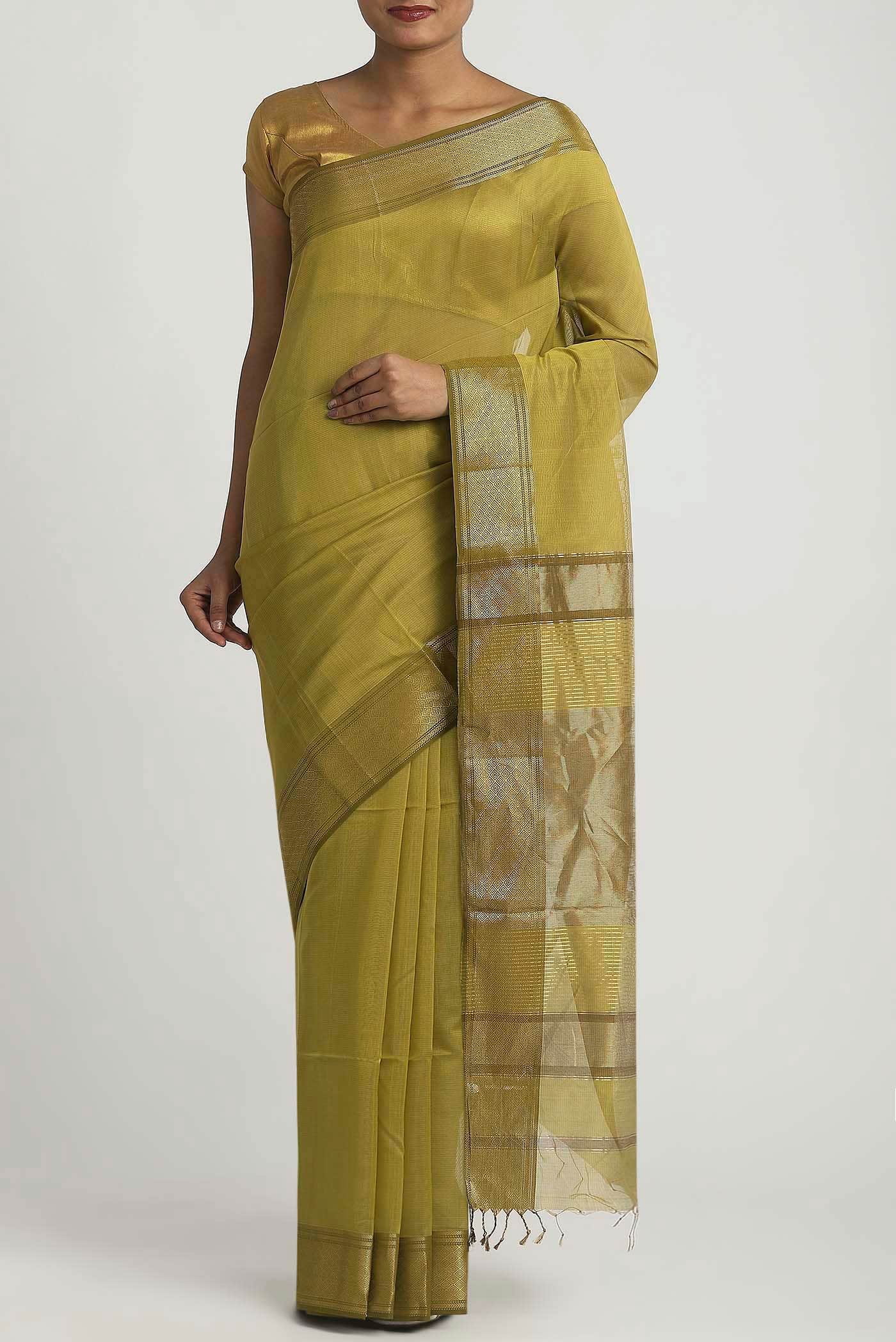 Green Maheshwari Silk Cotton Saree