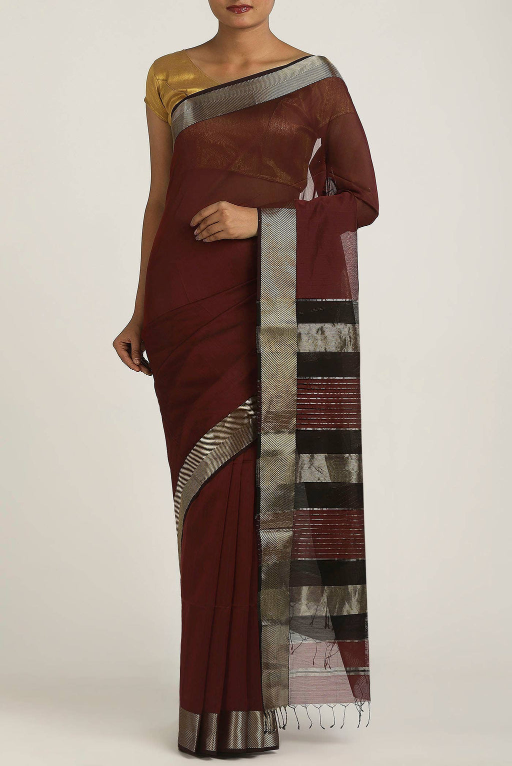 Coffee Brown Maheshwari Silk Cotton Saree