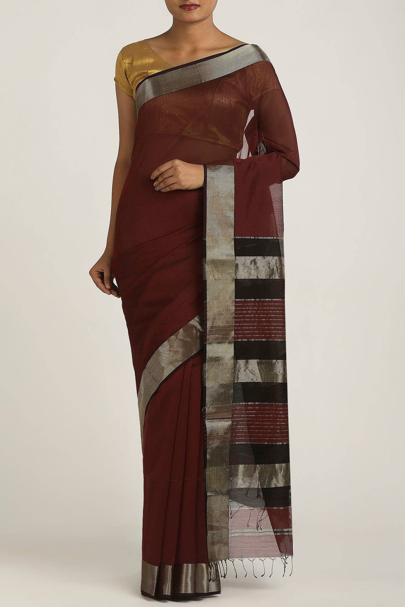 Coffee Brown Maheshwari Silk Cotton Saree