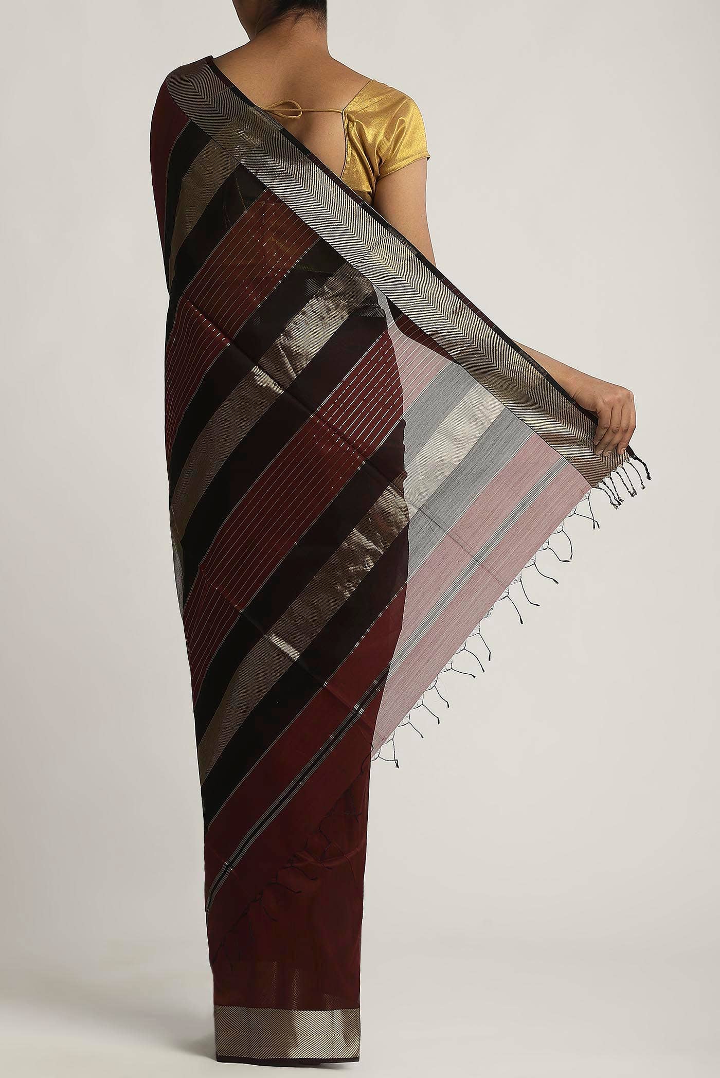 Coffee Brown Maheshwari Silk Cotton Saree