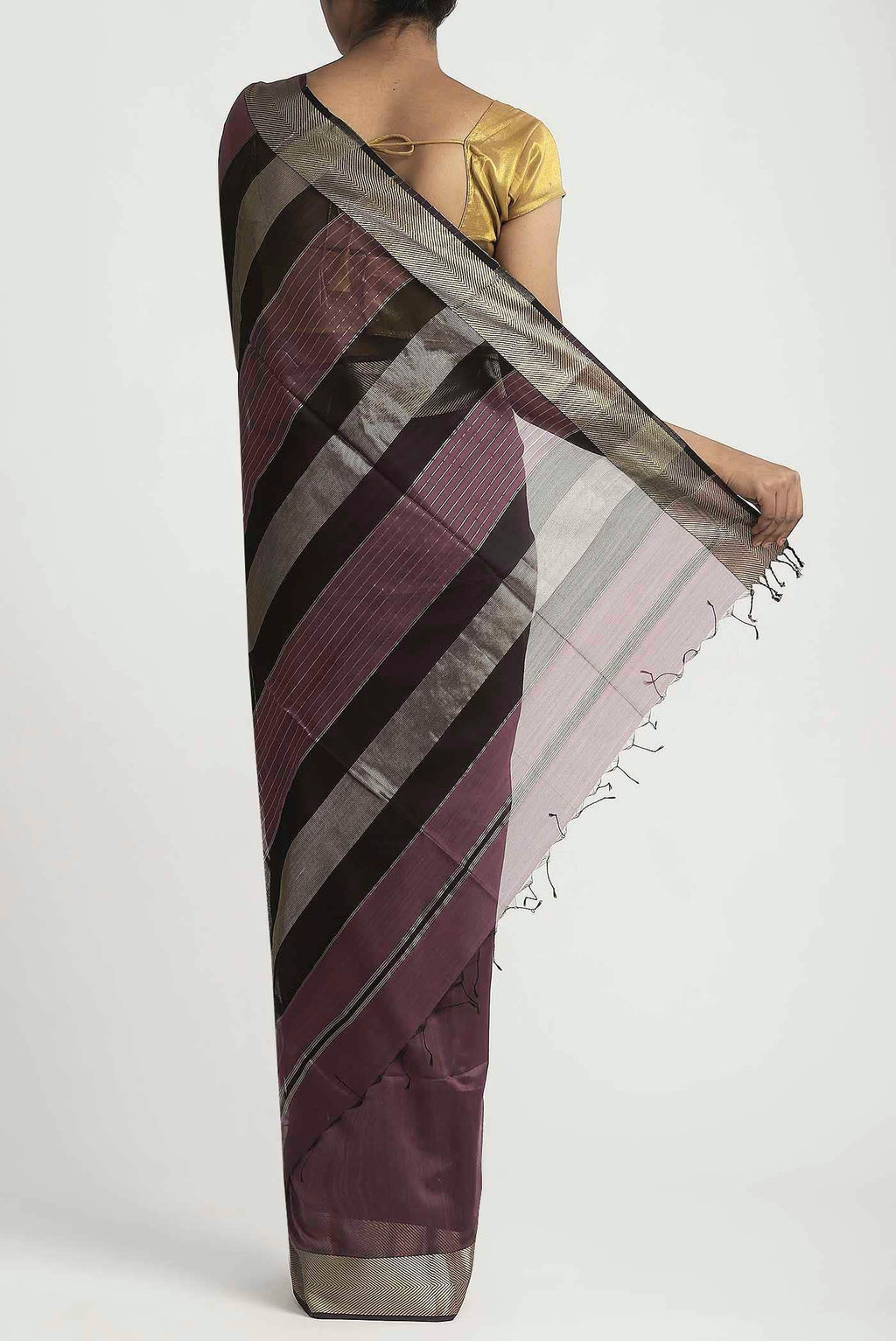 Dark Mauve Maheshwari Silk Cotton Saree