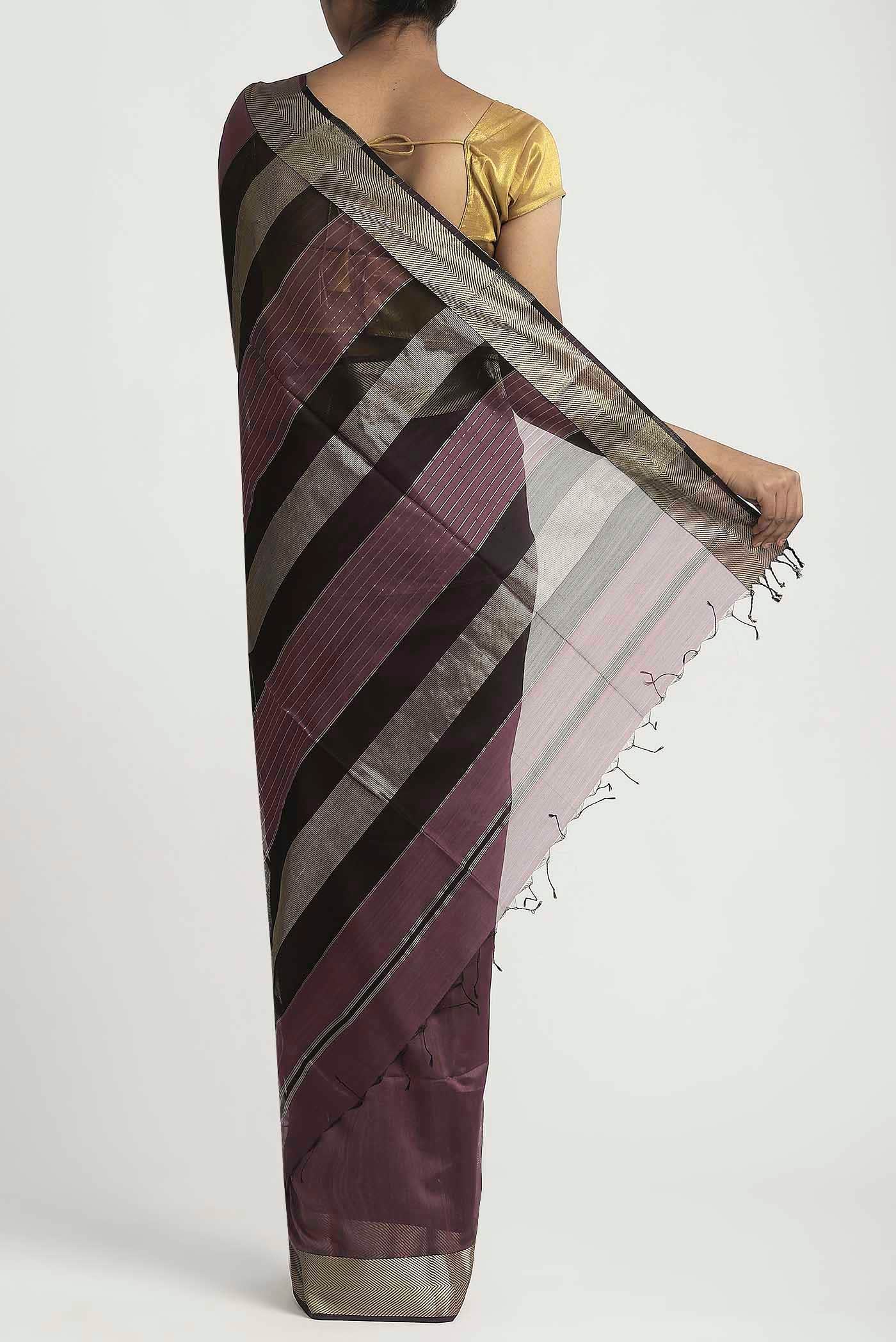 Dark Mauve Maheshwari Silk Cotton Saree