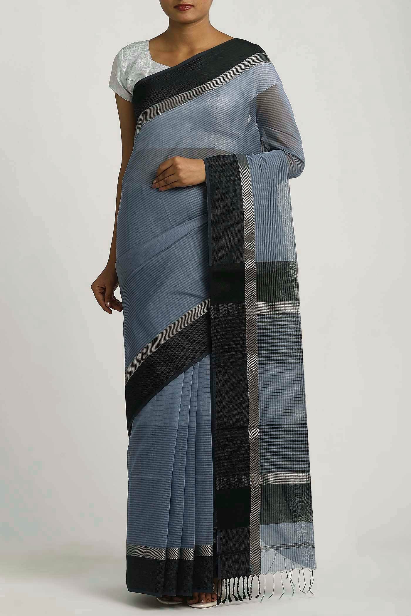 Grey Maheshwari Silk Cotton Saree