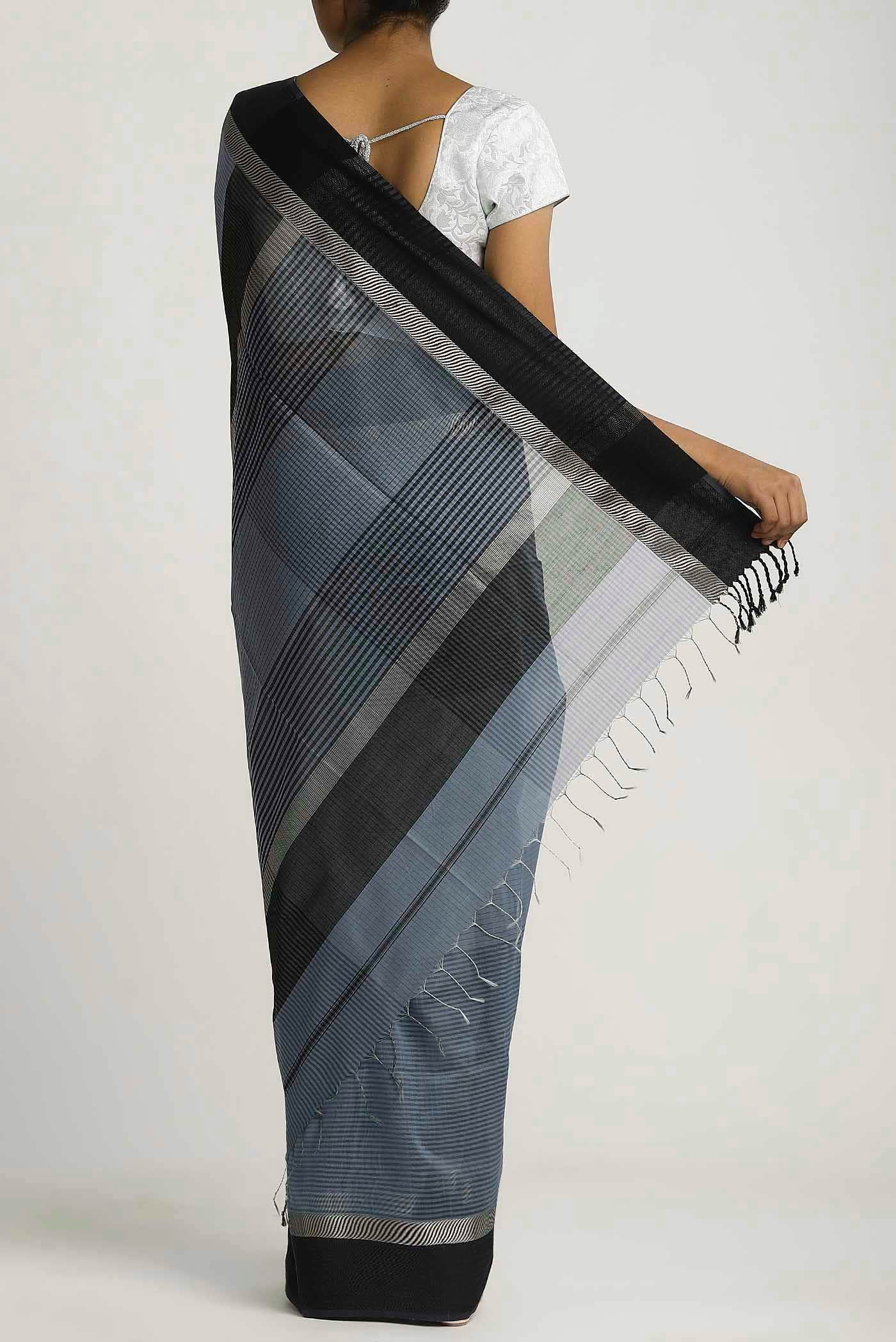 Grey Maheshwari Silk Cotton Saree
