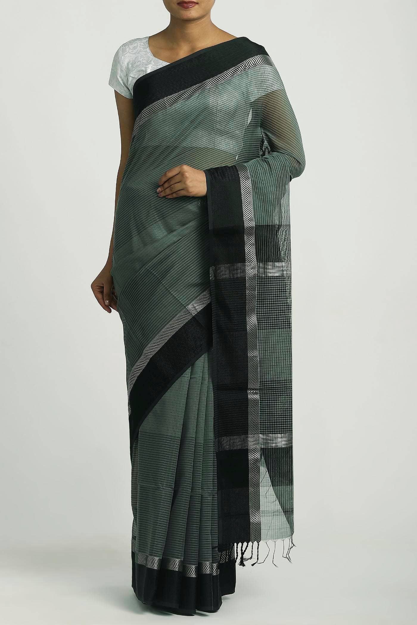 Sage Green Maheshwari Silk Cotton Saree