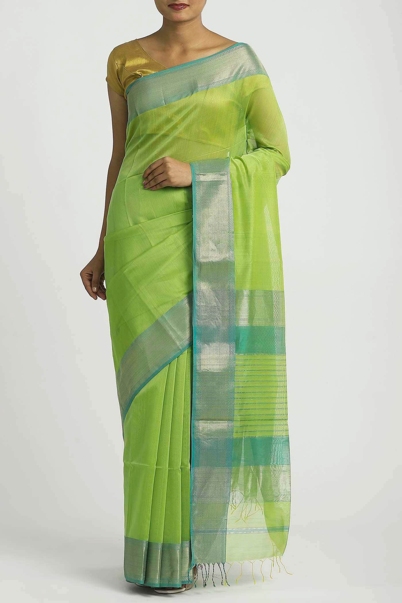 Green Maheshwari Silk Cotton Saree