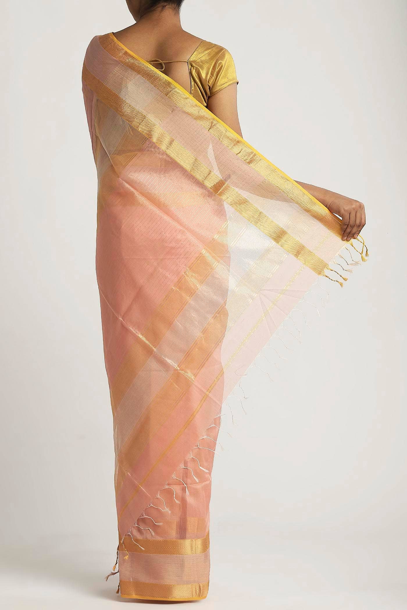 Peach Maheshwari Silk Cotton Saree