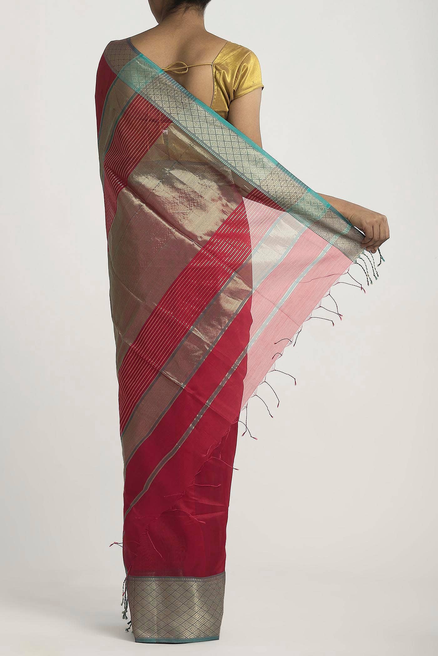 Red Maheshwari Silk Cotton Saree