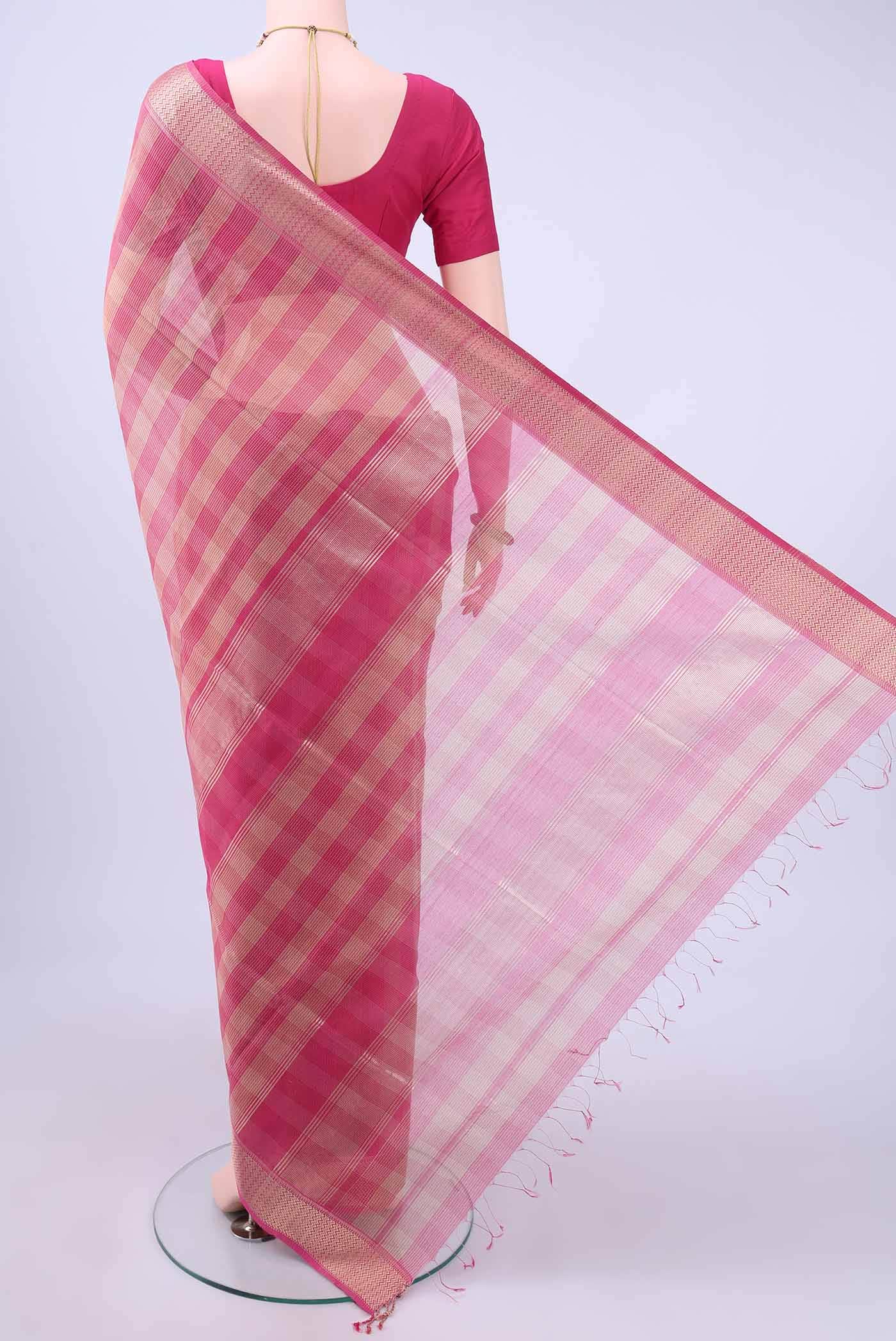 Pink Maheshwari Silk Cotton Saree