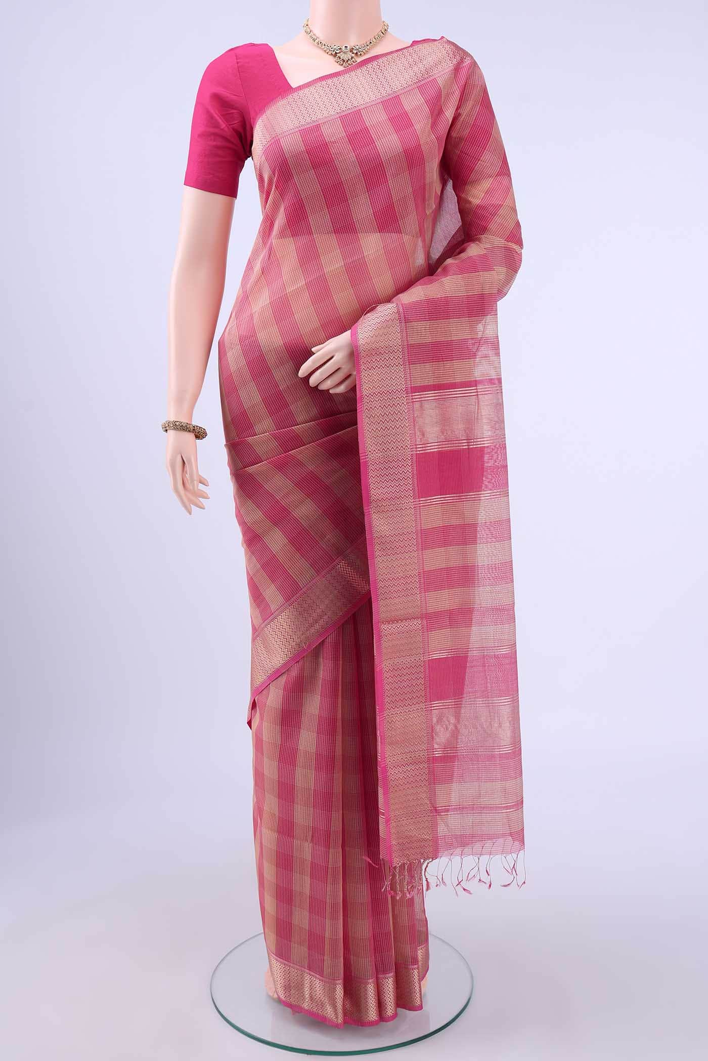 Pink Maheshwari Silk Cotton Saree
