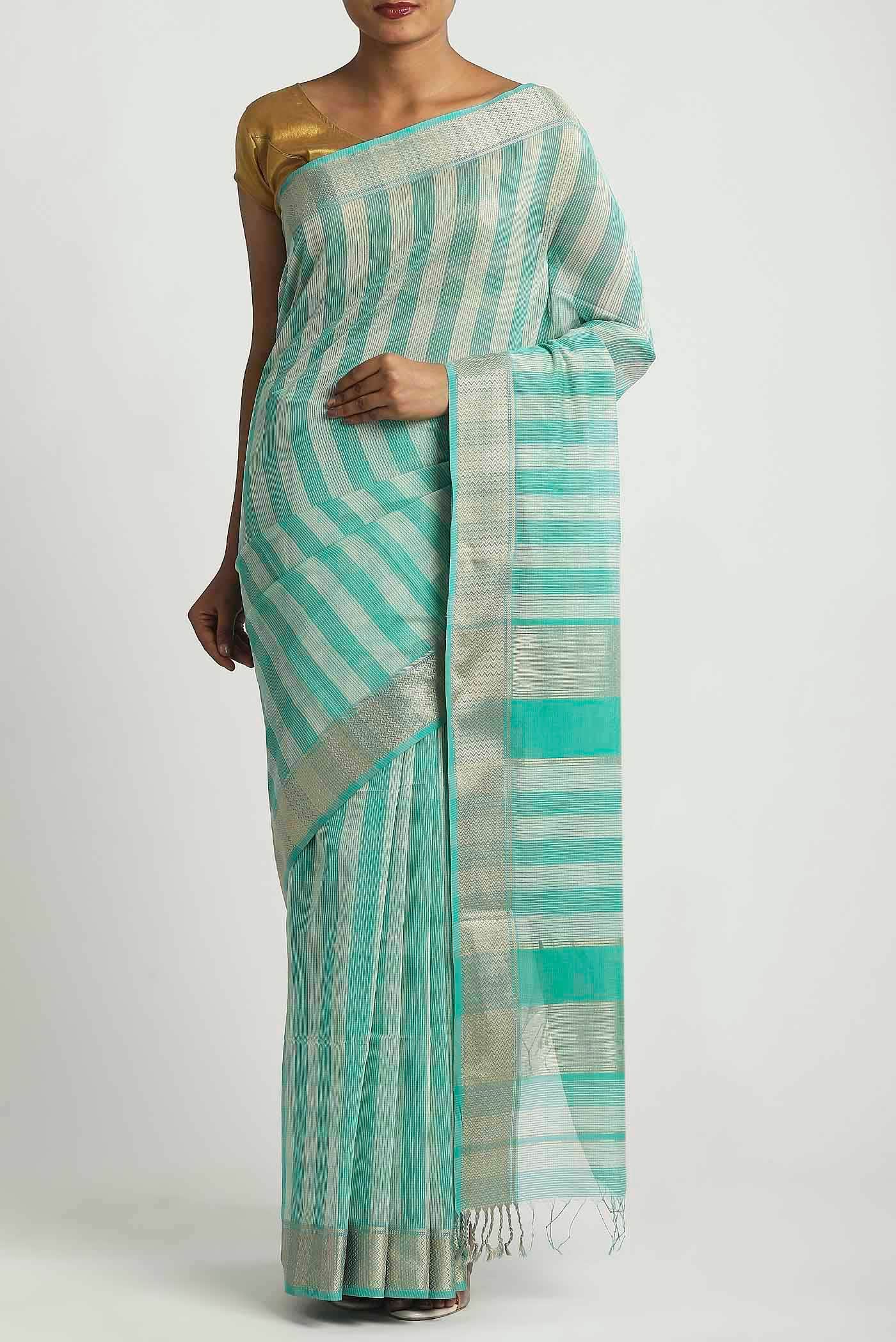 Sea Green Maheshwari Silk Cotton Saree