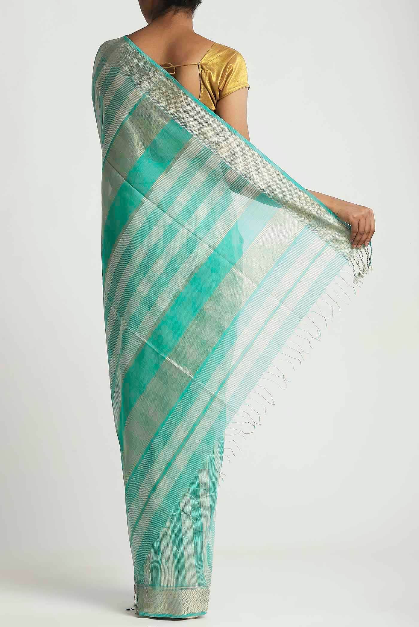 Sea Green Maheshwari Silk Cotton Saree