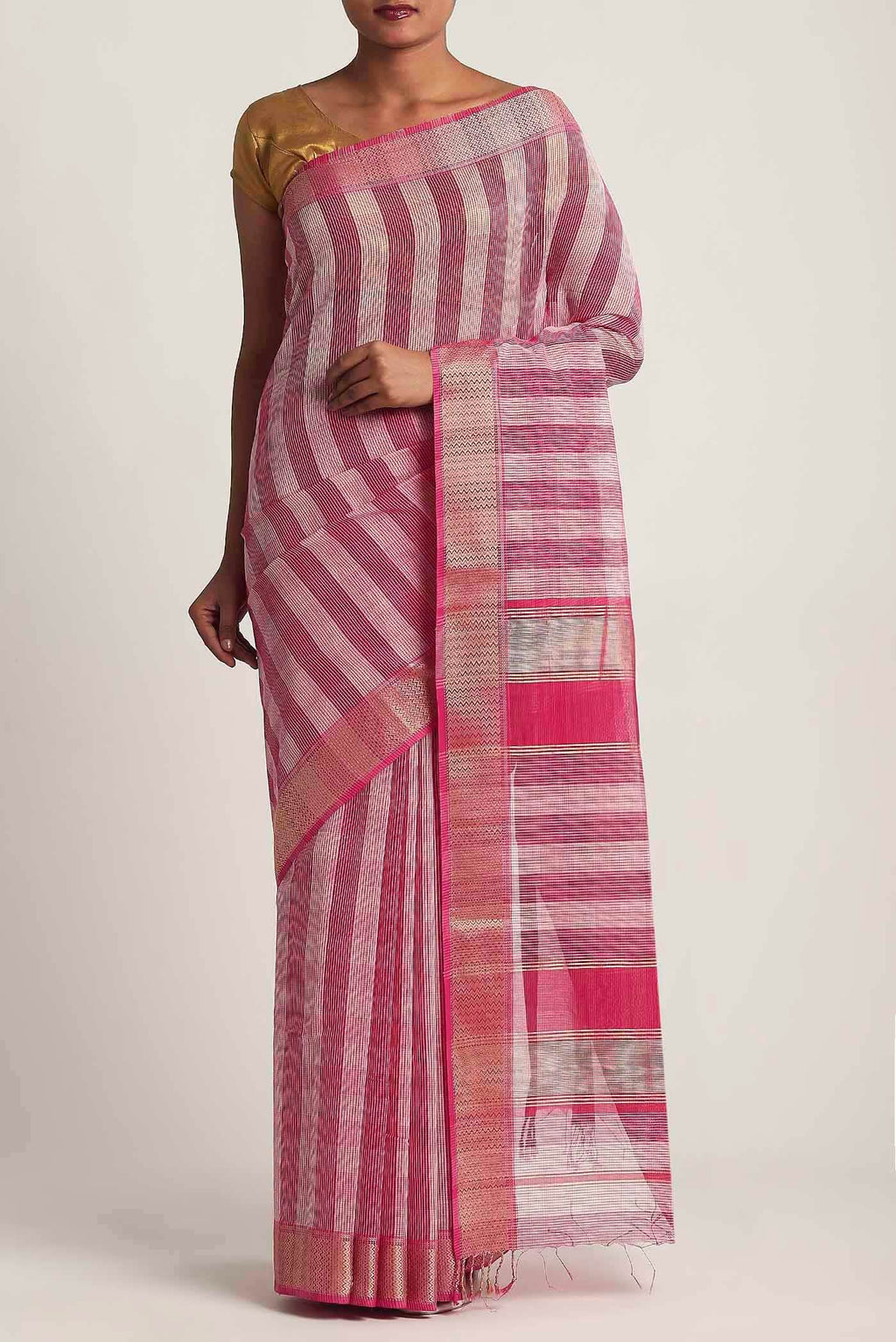 Pink Maheshwari Silk Cotton Saree