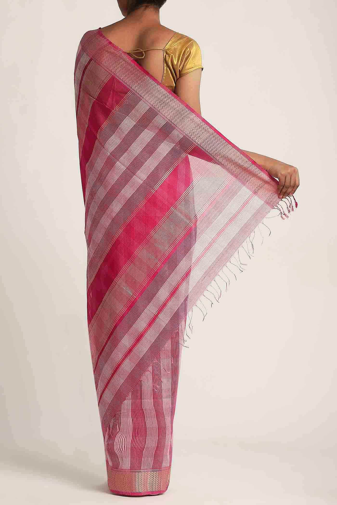 Pink Maheshwari Silk Cotton Saree